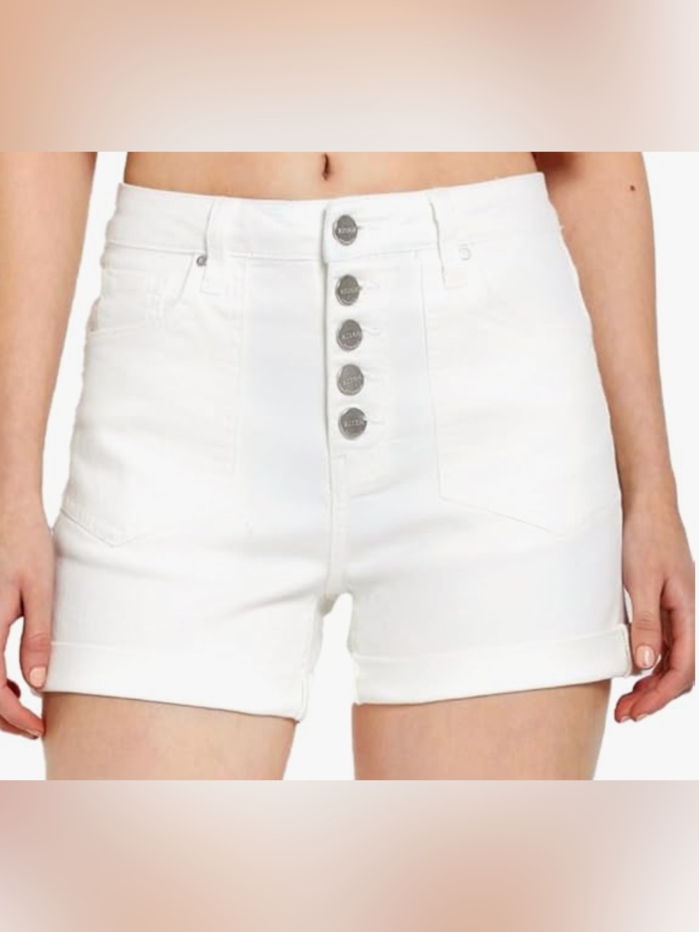 High-Rise White Button-Front Women's Shorts
